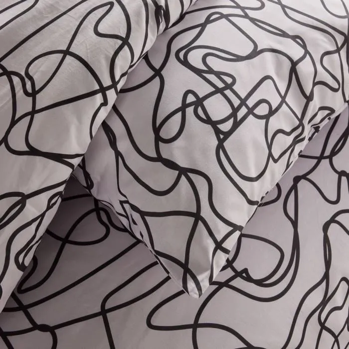 Today - Parure de lit Crazy - Housse de couette 220x240 cm imprimée graphique et 2 taies d'oreiller 63x63 cm - Polyester facile d'entretien - Blanc