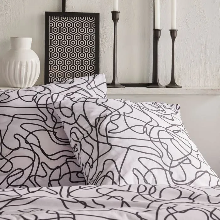 Today - Parure de lit Crazy - Housse de couette 220x240 cm imprimée graphique et 2 taies d'oreiller 63x63 cm - Polyester facile d'entretien - Blanc