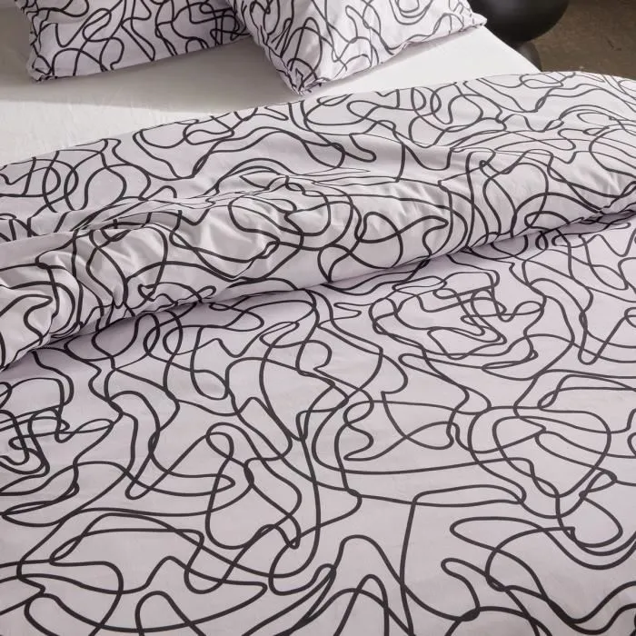 Today - Parure de lit Crazy - Housse de couette 220x240 cm imprimée graphique et 2 taies d'oreiller 63x63 cm - Polyester facile d'entretien - Blanc