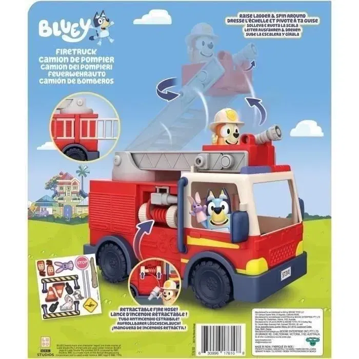 Moose Toys Bluey - Camion de pompiers avec figurines Bluey et Bingo, échelle amovible et accessoires - Jouet pour enfants dès 3 ans