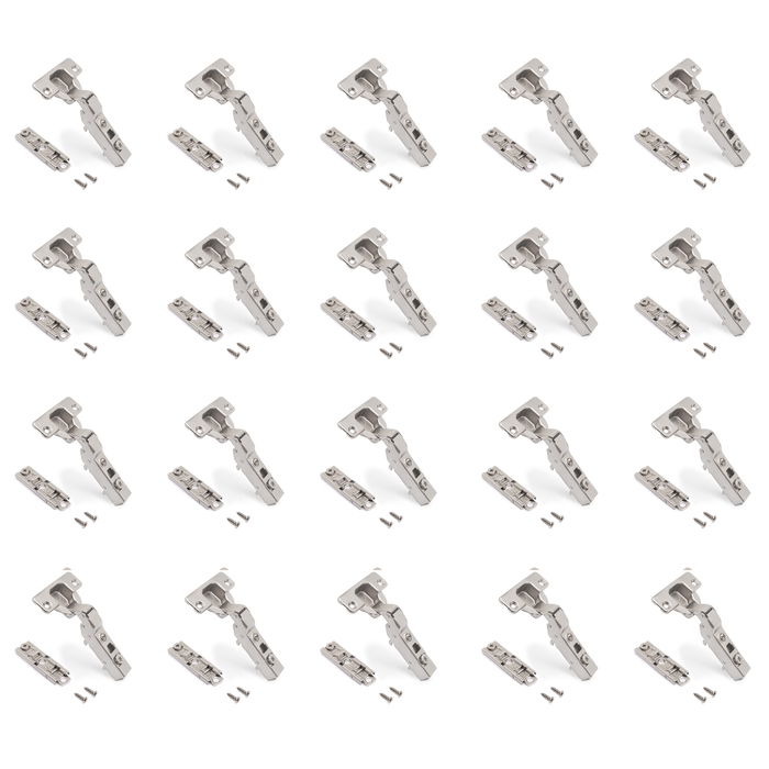 Emuca Lot de 20 charnières coudées X91 à fermeture amortie avec embases droite à visser, Hauteur 1, Acier, Nickelé Emuca Lot de 20 charnières coudées X91 à fermeture amortie avec embases droite à visser, Hauteur 1, Acier, Nickelé
