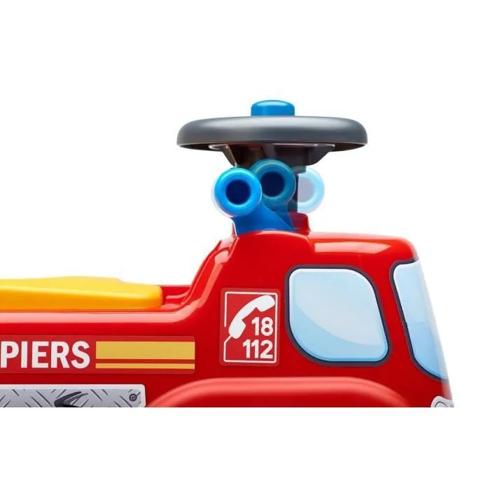 FALK - Porteur Camion de Pompiers avec Assise Ouvrante et Volant Directionnel - Jouet 100% Fabriqué en France - Dès 12 Mois
