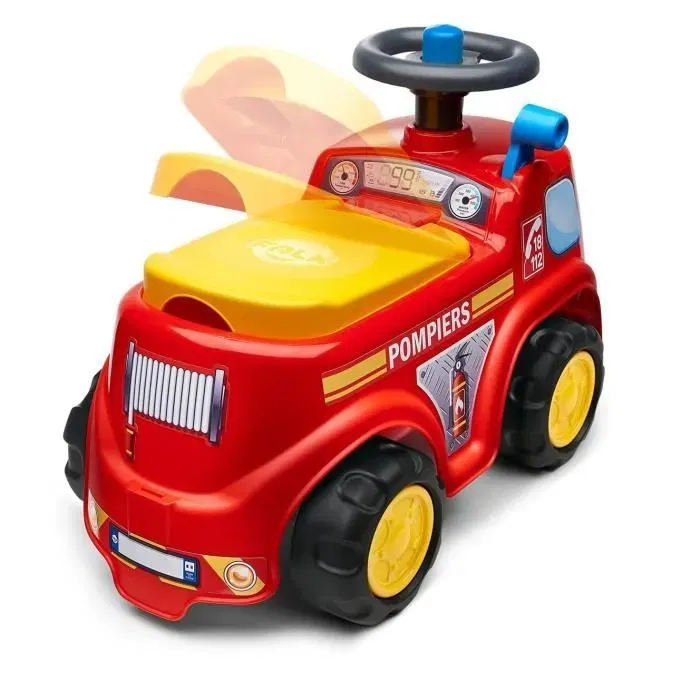 FALK - Porteur Camion de Pompiers avec Assise Ouvrante et Volant Directionnel - Jouet 100% Fabriqué en France - Dès 12 Mois