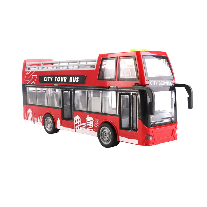 Tachan Autobus de ville à friction et à sons et lumières rouge, échelle 1:16, avec piles, langues multiples, pour enfants 3 ans et plus