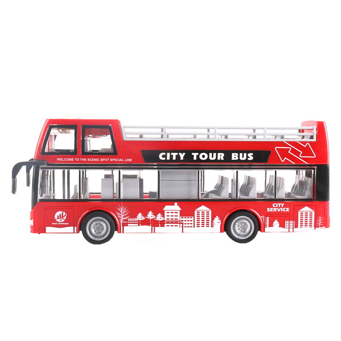 Tachan Autobus de ville à friction et à sons et lumières rouge, échelle 1:16, avec piles, langues multiples, pour enfants 3 ans et plus