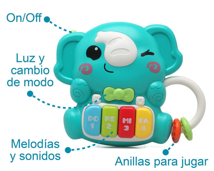KioKids Éléphant Musical Interactif Jouet d'Éveil avec Sons d'Animaux, Lumières et Piano pour Bébé 6 Mois et Plus, Coloris Turquoise KioKids Éléphant Musical Interactif Jouet d'Éveil avec Sons d'Animaux, Lumières et Piano pour Bébé 6 Mois et Plus, Coloris Turquoise