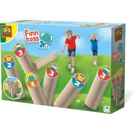 SES CREATIVE Finntoss Jr. - Jeu de lancer finlandais junior en bois pour enfants a partir de 4 ans avec sac de rangement et quilles animaux