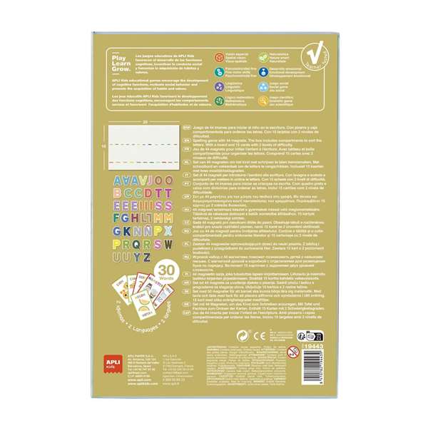Apli Juego magnético el alfabeto bilingüe - Jeu magnétique de l'alphabet bilingue espagnol-anglais avec 44 pièces pour découvrir 30 mots - Dimensions : 21x5,5x31 cm Apli Juego magnético el alfabeto bilingüe - Jeu magnétique de l'alphabet bilingue espagnol-anglais avec 44 pièces pour découvrir 30 mots - Dimensions : 21x5,5x31 cm