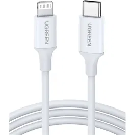 Ugreen - Câble USB-C vers Lightning en silicone blanc 1 m - Compatible iPhone, iPad - Recharge rapide et transfert de données