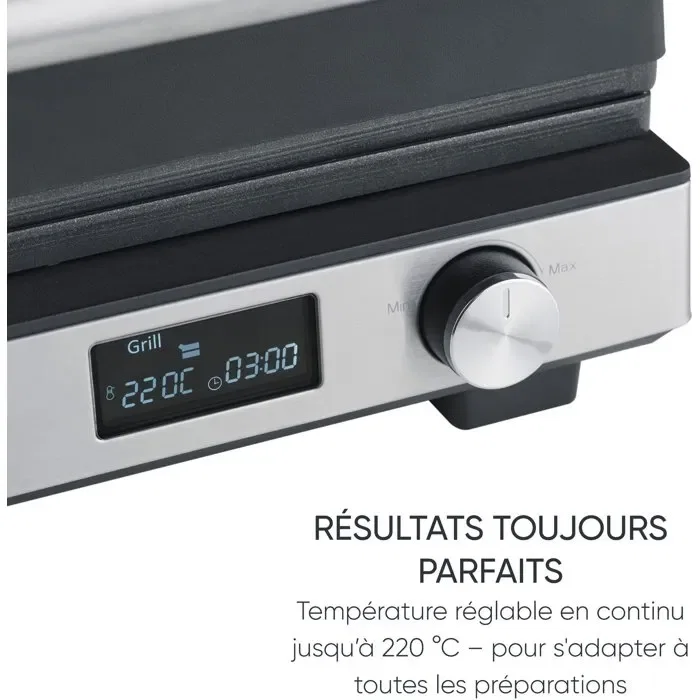 Severin KG 2380 - Gril 3-en-1 Gaufrier Croque-Monsieur - 2000 W - 3 jeux de plaques interchangeables antiadhésives - Écran LED - Noir/Inox
