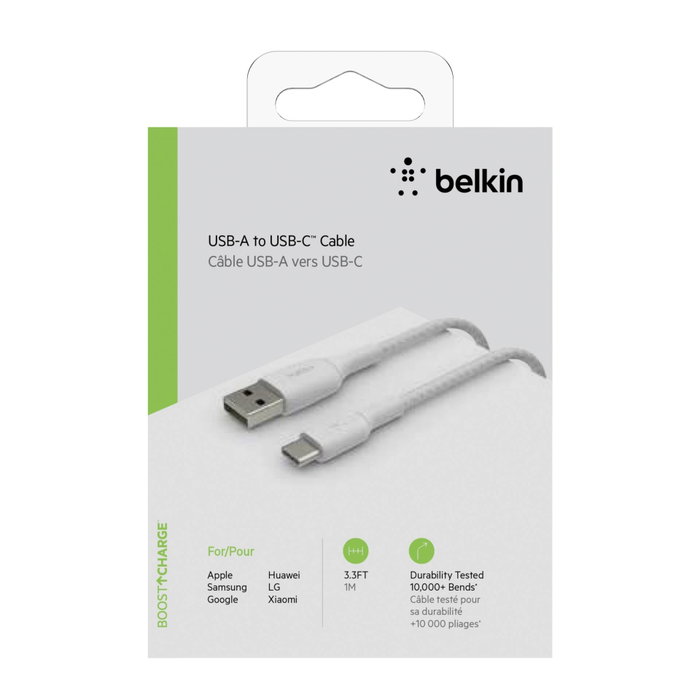 Belkin Câble tressé USB-C vers USB-A 1 m - Blanc