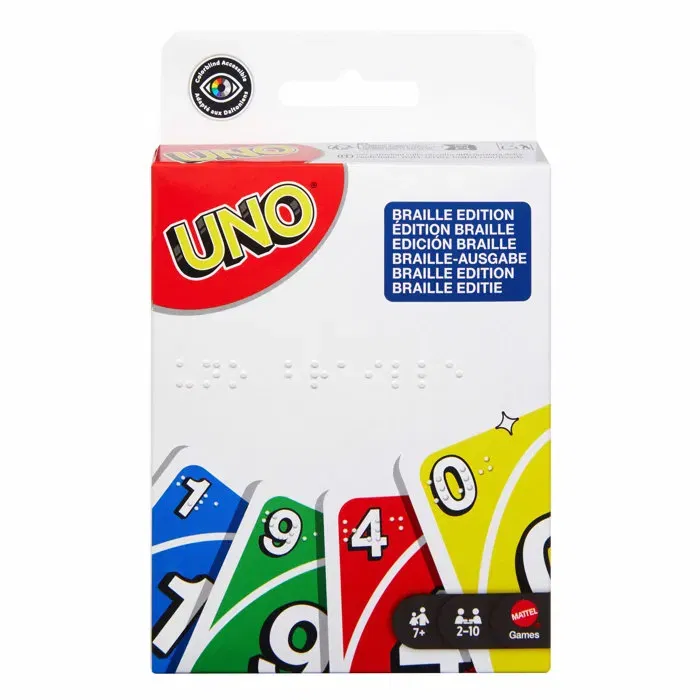 Mattel Games Uno Braille - Jeu de Cartes avec Cartes en Braille - Version Accessible pour Personnes Déficientes Visuelles