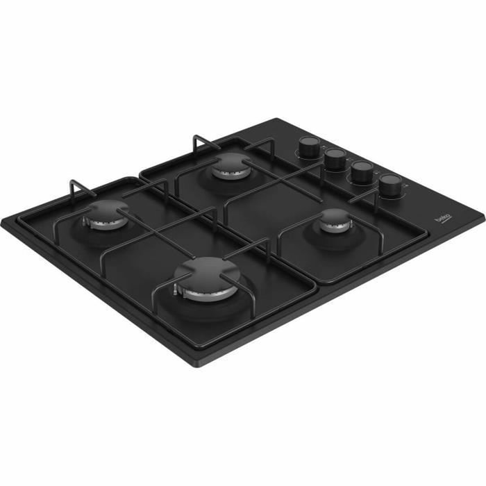 Beko HIGG64123SB - Table de cuisson à gaz 4 feux 60 cm, noir