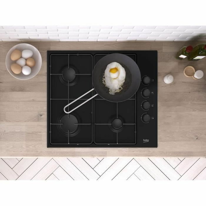 Beko HIGG64123SB - Table de cuisson à gaz 4 feux 60 cm, noir