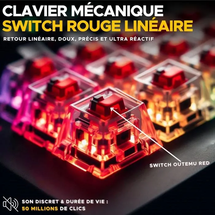Clavier Gamer Mécanique Filaire The G-Lab KEYZ TITAN - Format 65%, Switches Outemu Rouge, Rétroéclairage RGB, Anti-Ghosting, Noir