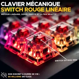 Clavier Gamer Mécanique Filaire The G-Lab KEYZ TITAN - Format 65%, Switches Outemu Rouge, Rétroéclairage RGB, Anti-Ghosting, Noir