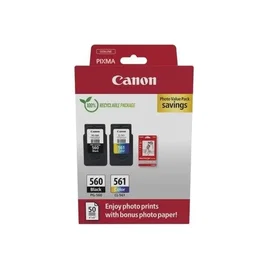 Canon PG-560 + CL-561 Value Pack Cartouches d'encre NoirCouleur + Papier Photo 10x15 cm 50 feuilles