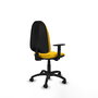 Chaise de bureau Algarra avec mécanisme de contact permanent de base, rembourrée de tissu jaune. Équipée d'une base en polyamide noir, d'accoudoirs 1D et de roulettes en nylon de 50 mm