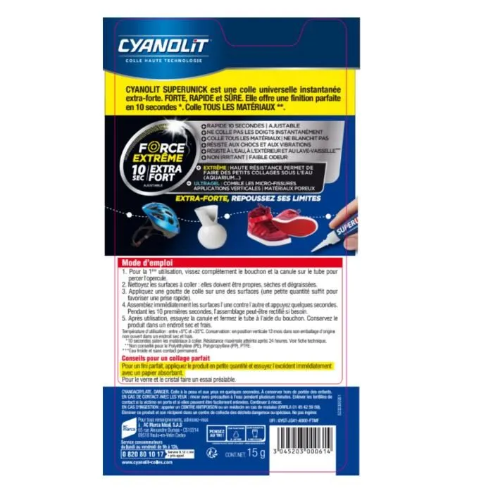 Cyanolit Super Unick Instant Pro - Colle réparatrice haute résistance 20 g - Fixation rapide pour plastique, bois, métal, verre, céramique