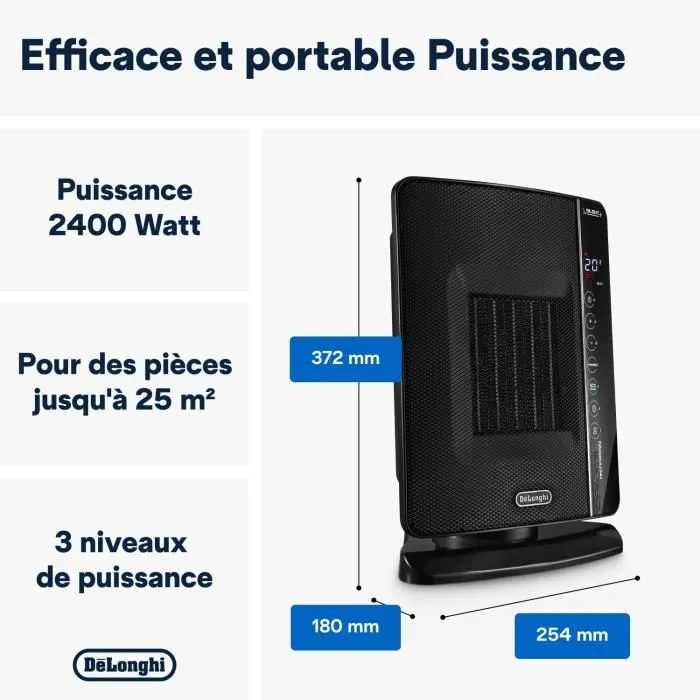 Delonghi Soufflant céramique DCH7993ER.BC 2400W Noir et chrome - Système Eco Plus, silencieux, écran soft touch, chaleur douce Delonghi Soufflant céramique DCH7993ER.BC 2400W Noir et chrome - Système Eco Plus, silencieux, écran soft touch, chaleur douce
