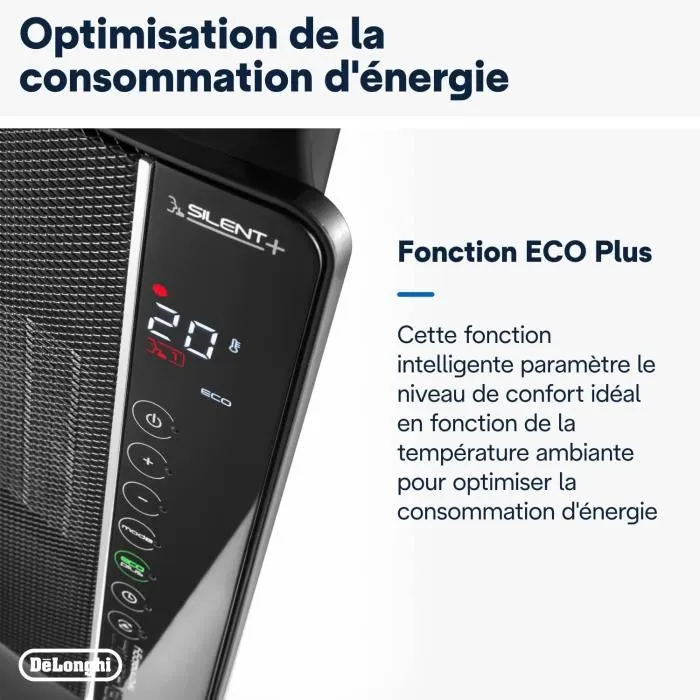 Delonghi Soufflant céramique DCH7993ER.BC 2400W Noir et chrome - Système Eco Plus, silencieux, écran soft touch, chaleur douce Delonghi Soufflant céramique DCH7993ER.BC 2400W Noir et chrome - Système Eco Plus, silencieux, écran soft touch, chaleur douce