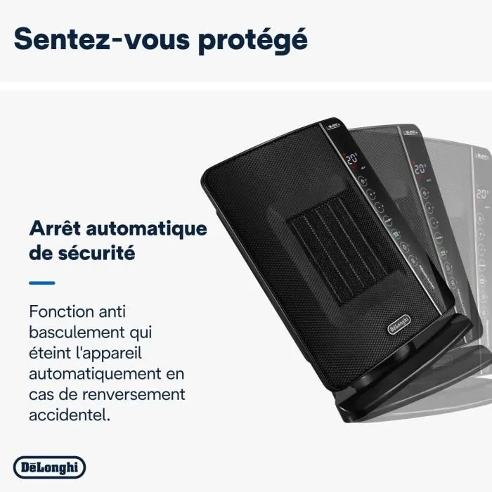 Delonghi Soufflant céramique DCH7993ER.BC 2400W Noir et chrome - Système Eco Plus, silencieux, écran soft touch, chaleur douce Delonghi Soufflant céramique DCH7993ER.BC 2400W Noir et chrome - Système Eco Plus, silencieux, écran soft touch, chaleur douce