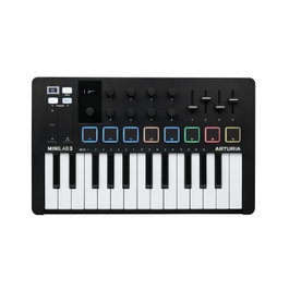 ARTURIA Minilab 3 Black - Contrôleur MIDI USB compact avec pads RGB, encodeurs, faders, écran, pitch bend capacitif, sortie MIDI DIN, noir