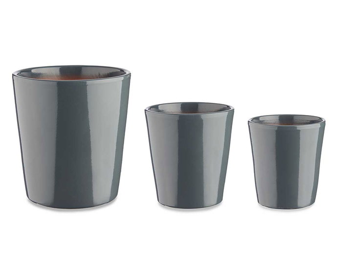 Ibergarden Set 3 Macetas Ceramica Conica 14 cm 17 cm 22 cm Antracita