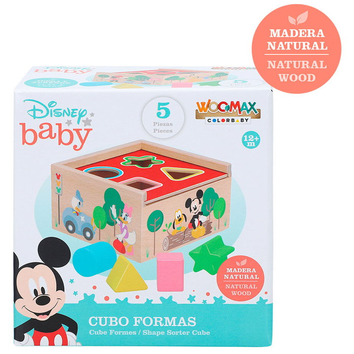WOOMAX - Jouet d'éveil en bois à empiler formes Mickey et Minnie pour bébé +12 mois - Cubo Disney 5 pièces