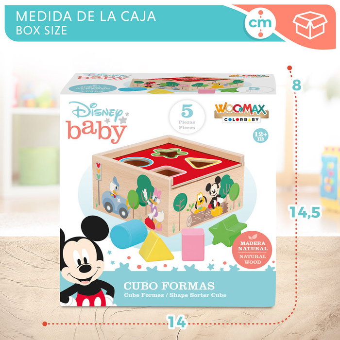 WOOMAX - Jouet d'éveil en bois à empiler formes Mickey et Minnie pour bébé +12 mois - Cubo Disney 5 pièces