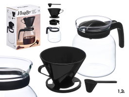 Vivalto Jarre Cafetière Filtre Noire 1,2L Verre Plastique 18x23x12.5cm (Set de 12)