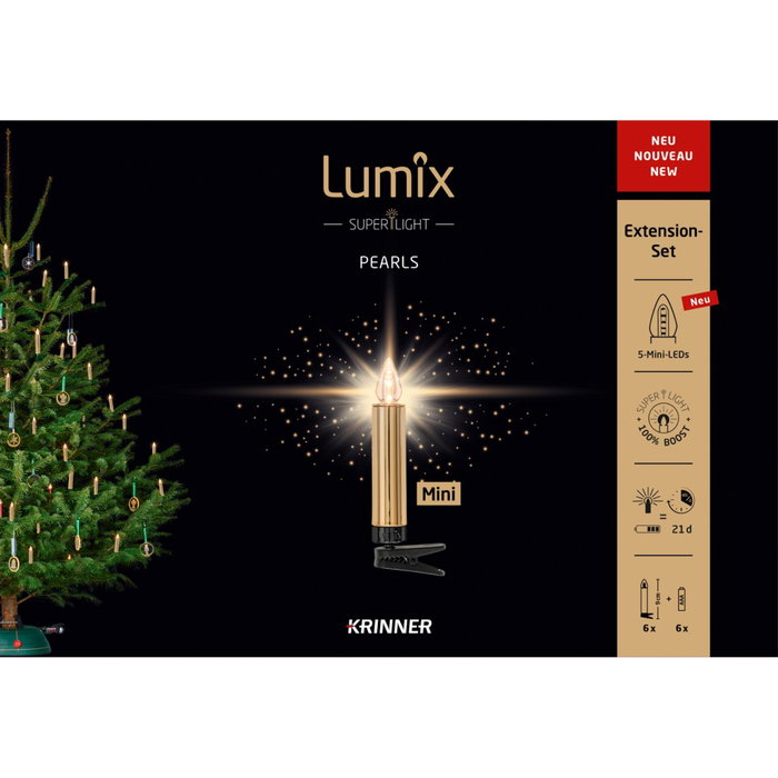 Krinner LUMIX SuperLight Pearls Gold Mini Extension - 6 Bougies LED Dorées sans fil