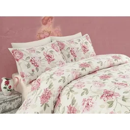 Parure de lit King - 1 Housse de couette 240 x 220 cm et 2 Taies d'oreiller 60 x 60 cm - 65% Coton, 35% Polyester - Crème