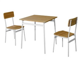 Giftdecor Set de Table 70x70cm + 2 Chaises Pieds Blancs MDF/Métal