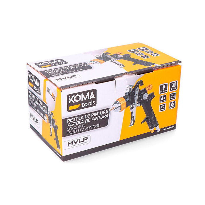 Koma Tools Pistolet à peinture gravité HVLP 600 ml, buse Ø1,4 mm, pression 43 psi | Koma Tools
