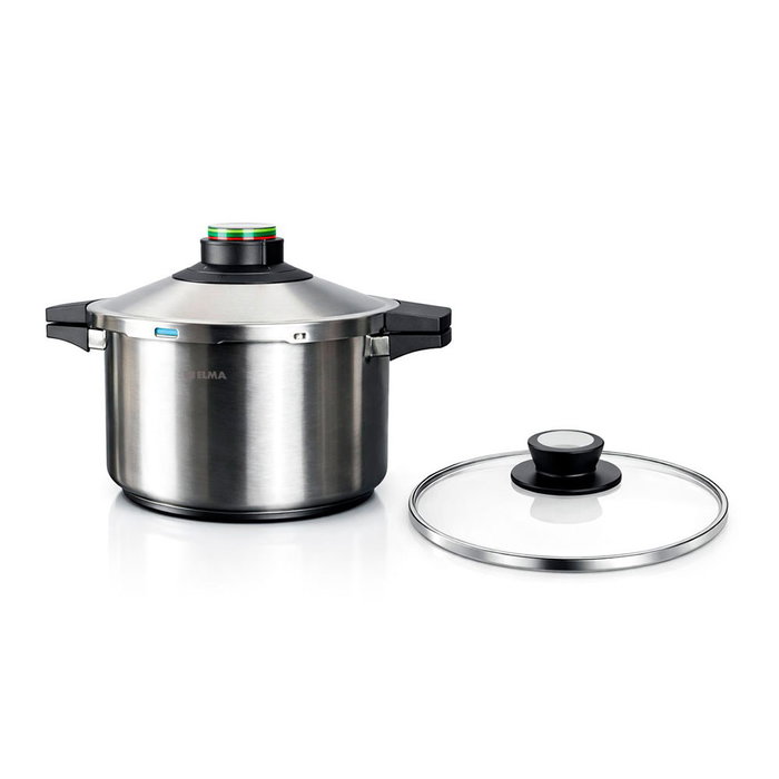Elma Prêst Cocotte-minute 6 l, Acier inoxydable 18/10, avec couvercle en verre Elma Prêst Cocotte-minute 6 l, Acier inoxydable 18/10, avec couvercle en verre