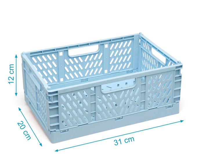 KioKids - Boîte de rangement pliable et empilable, 30 x 20 x 12 cm, bleu, polipropylène - Organisation de jouets ou de maison