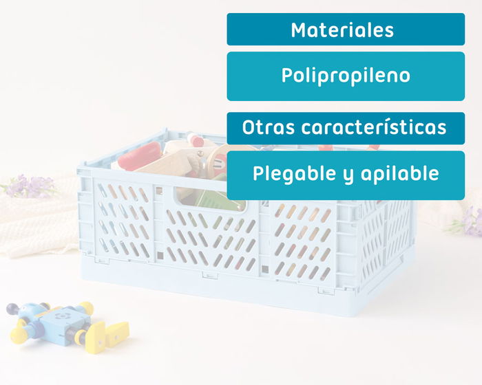 KioKids - Boîte de rangement pliable et empilable, 30 x 20 x 12 cm, bleu, polipropylène - Organisation de jouets ou de maison