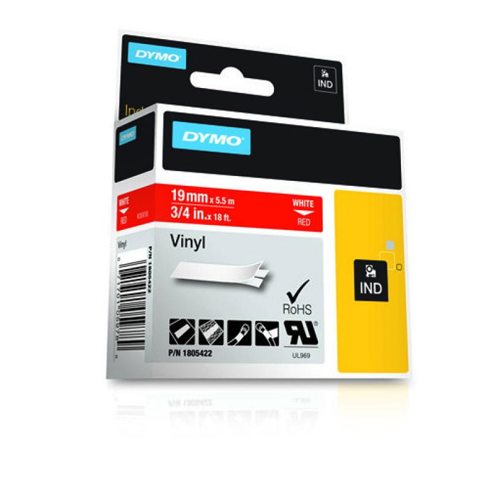 Dymo 1805422 Bande d'impression vinyle blanc et rouge pour étiqueteuse