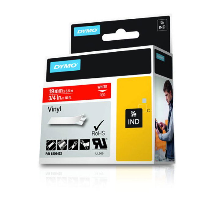 Dymo 1805422 Bande d'impression vinyle blanc et rouge pour étiqueteuse
