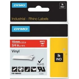 Dymo Ruban Rhino Vinyle Industriel 1805422, Blanc sur Rouge, Format XL pour Étiqueteuse