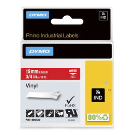 Dymo Ruban Rhino Industrial Vinyl Blanc sur Rouge 1,9 cm x 5,5 m