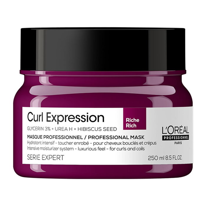 L'Oréal Professionnel Série Expert Curl Expression Rich - Masque crème traitement cheveux hydratation intense Glycérine 3% Urée H Graines d'hibiscus 250 ml L'Oréal Professionnel Série Expert Curl Expression Rich - Masque crème traitement cheveux hydratation intense Glycérine 3% Urée H Graines d'hibiscus 250 ml