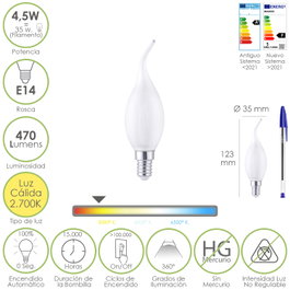 MAURER Ampoule LED Filament Flamme Bougie Dépolie E14 4,5W