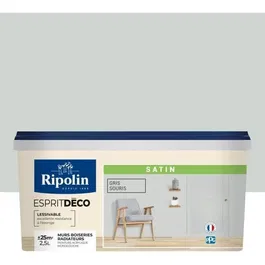 Ripolin Peinture murale monocouche satinée - Gris souris - Pour murs, boiseries, radiateurs - Haute couvrance - Pot de 2,5 litres