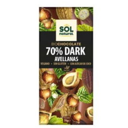 SOLNATURAL Tablette de chocolat noir 70% et noisettes bio 70 g