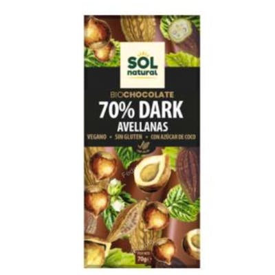 SOLNATURAL Tablette de chocolat noir 70% et noisettes bio 70 g SOLNATURAL Tablette de chocolat noir 70% et noisettes bio 70 g