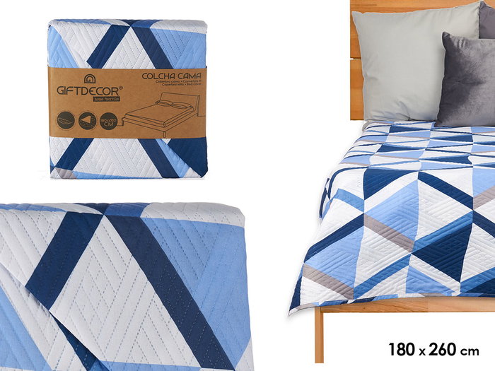 Giftdecor Colcha de Lit Réversible 180x260 cm Motifs Triangles Bleus et Blancs (Set de 6) Giftdecor Colcha de Lit Réversible 180x260 cm Motifs Triangles Bleus et Blancs (Set de 6)