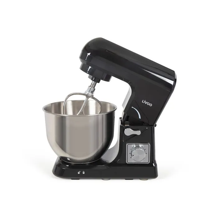 Robot pâtissier Livoo DOP190N - 1000W, bol inox 5L, 3 accessoires (fouet, crochet, batteur), 6 vitesses, noir