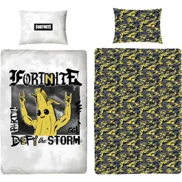 Fortnite Parure de Lit Réversible Fortnite Banane - Licence Officielle - Microfibre - Housse de Couette 140x200 cm + Taie d'Oreiller 63x63 cm
